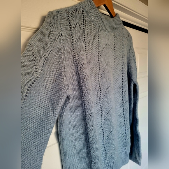 H&M Women's Sweater Knitted Balloon Sleeve Wool/Mohair Blend Blue Medium - Picture 15 of 16